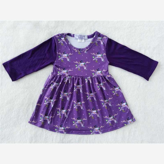 9.15 RTS NO MOQ （In stock）G2-24 Baby Girls Winter Dress Baby Girls long sleeve branches and flowers purple knee-length Dresses