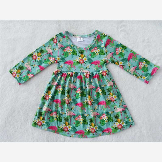 9.19 RTS NO MOQ（In stock）G3-20-2-- Baby Girls Winter Dress Red flamingo green long-sleeved dress