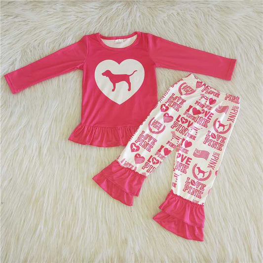 6 A26-13Heart dog print ruffle pants kids clothing girls