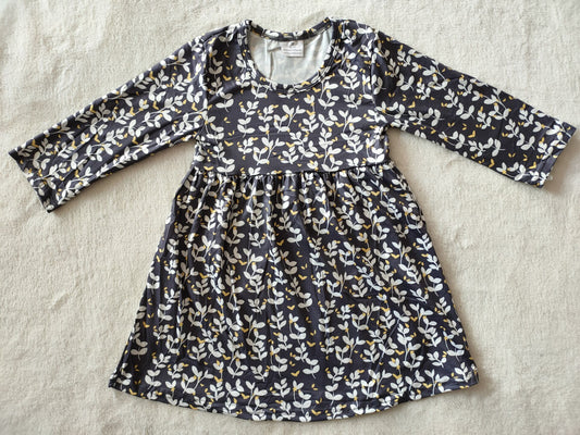 9.20 RTS NO MOQ（In stock）G2-24-6[] Baby Girls Winter Dress Dark grey long-sleeved dress with yellow and white leaves