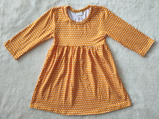 9.24 RTS NO MOQ（In stock）G2-24-6;'' Baby Girls Winter Dress White diamond orange flying sleeve skirt