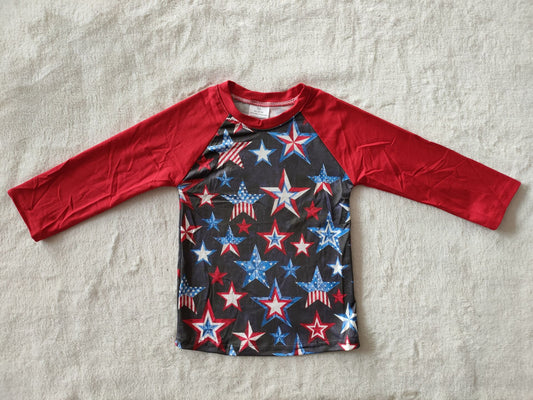 10.13 RTS NO MOQ （In stock）G2-20-6\** Baby Boys Long Sleeve Top Five-pointed star red long-sleeved top