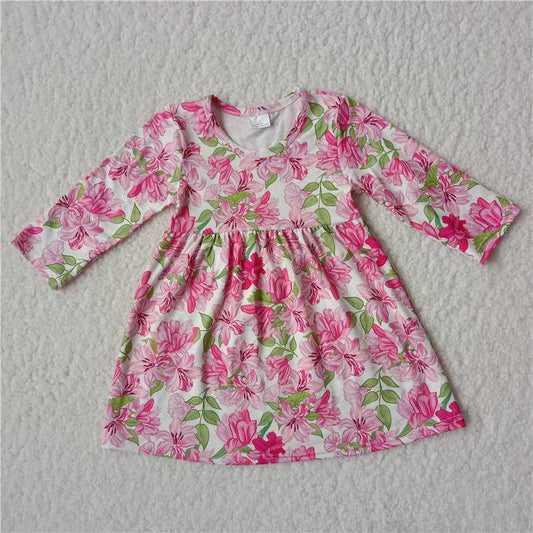 9.19 RTS NO MOQ（In stock）G3-4*/ Baby Girls Winter Dress Rose red flower and green leaf long-sleeved dress