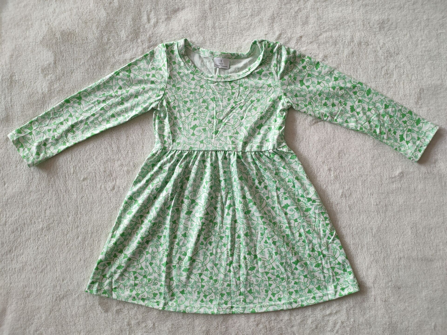 9.24 RTS NO MOQ（In stock）G2-20-5***/ Baby Girls Winter Dress Green leaf vine long sleeve dress