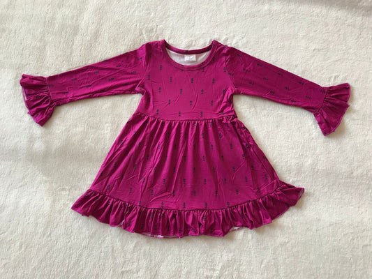 9.29 RTS NO MOQ（In stock）G2-16-3*/* Baby Girls Winter Dress Black triangle arrow purple long sleeve dress