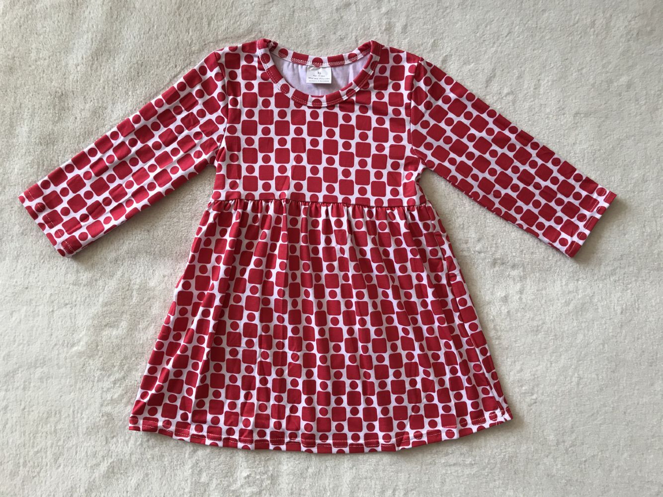 9.19 RTS NO MOQ（In stock）G3-12-3*. Baby Girls Winter Dress Red long-sleeved dress