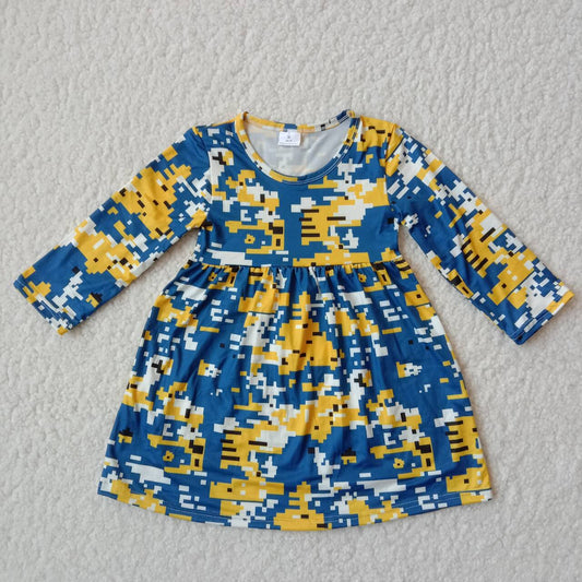 9.26 RTS NO MOQ（In stock）G2-16-5]' Baby Girls Winter Dress Yellow and white plaid dark blue long-sleeved skirt