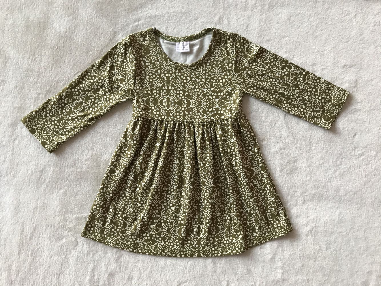 9.24 RTS NO MOQ（In stock）G3-12-2; Baby Girls Winter Dress White small floral long-sleeved dress