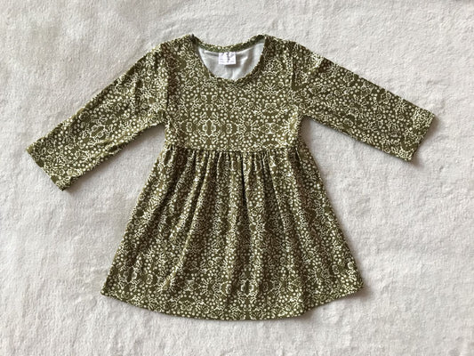 9.24 RTS NO MOQ（In stock）G3-12-2; Baby Girls Winter Dress White small floral long-sleeved dress