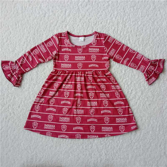 9.17 RTS NO MOQ（In stock）G2-16-4';; Baby Girls Winter Dress Baby Girls White line deep red long sleeve dress