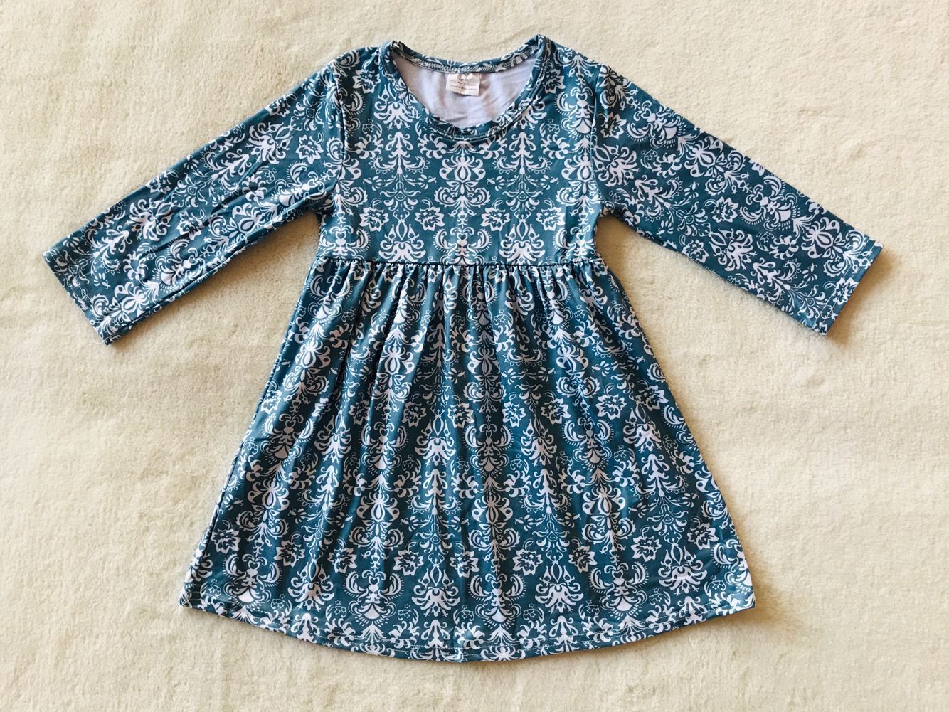 10.11 RTS NO MOQ（In stock）G2-16-5】Baby Girls Winter Dress White floral navy blue long-sleeved dress