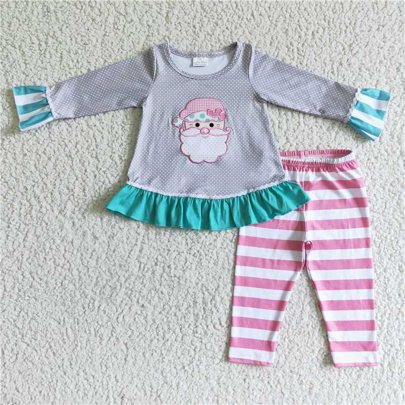 6 A11-27 Santa Claus long-sleeved striped pants suit