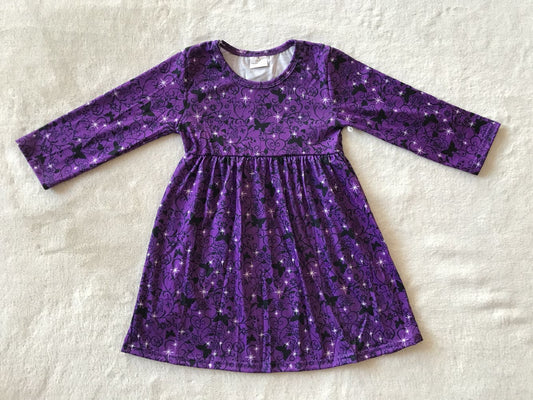 9.23 RTS NO MOQ（In stock）G3-4**\ Baby Girls Winter Dress Black line flower purple long sleeve dress