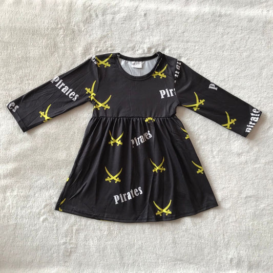 9.20 RTS NO MOQ（In stock）G3-4-1- Baby Girls Winter Dress Black long-sleeved dress with letters