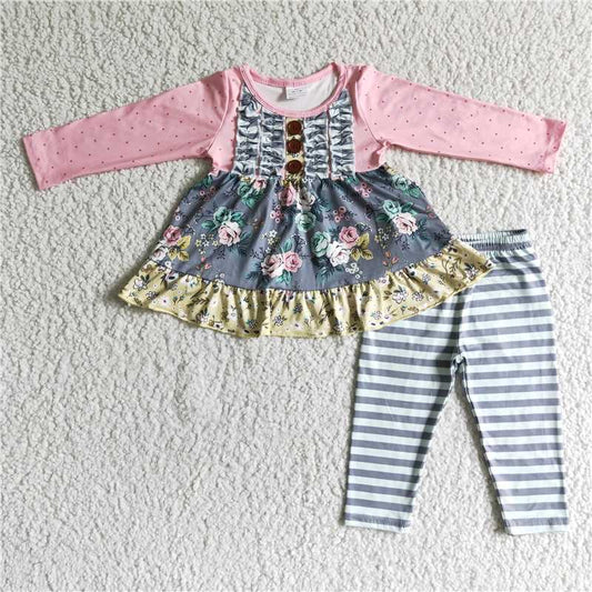 6 B0-17Floral print tunic icing leggings little girls boutique clothing