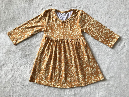 9.22 RTS NO MOQ（In stock）G2-24-8;; Baby Girls Winter Dress Light yellow floral long-sleeved dress