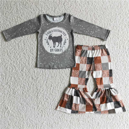 6 A28-4Goats shirt patchwork bell bottom pants baby girl clothes