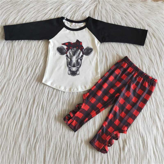 6 B10-3Cow print shirt match criss cross leggings Christmas outfits