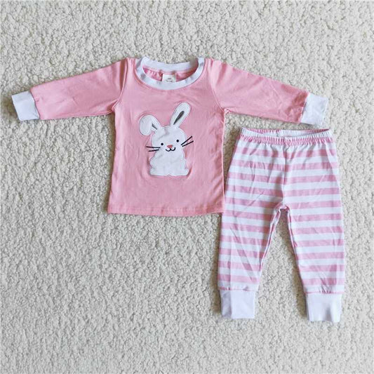 6 B8-25girls bunny embroidery easter pjs