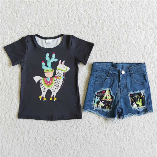 Llama denim shorts sets