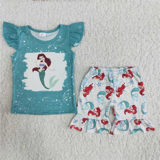 Blue puffy sleeves T-shirt Shorts sets