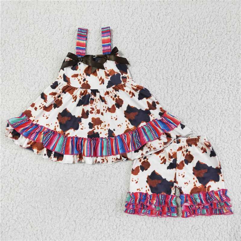 Cowprint bow shorts sets