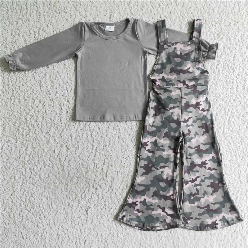 6 C9-36Grey cotton top camo overalls girls clothes