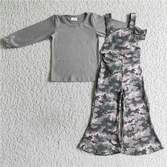 6 C9-36Grey cotton top camo overalls girls clothes