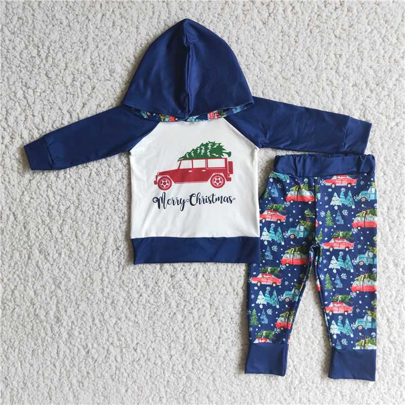 6 A12-13 Merry Christmas blue Christmas long-sleeved trousers and hooded sweatshirt set 8 A8