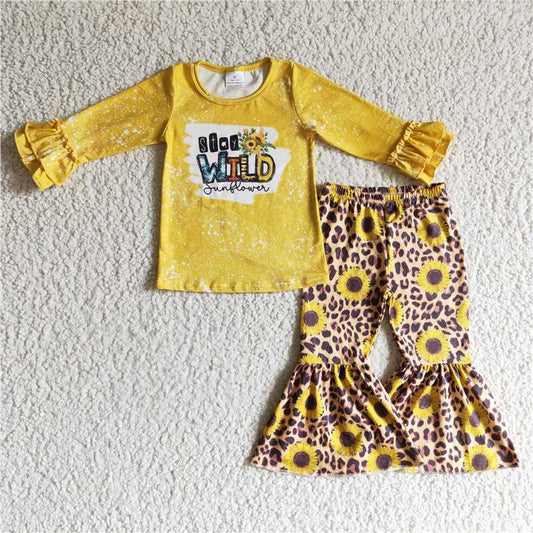 6 A7-19stay wild sunflower shirt leopard pants clothing set