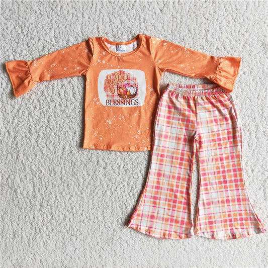 6 A18-19Fall blessings pumpkin shirt plaid pants fall clothing