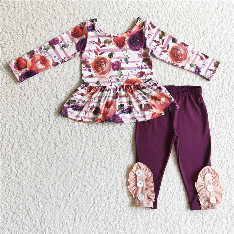 6 B6-3Maroon floral peplum pants girls fall outfits