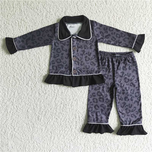 6 A24-20Black leopard print baby girls boutique pajamas