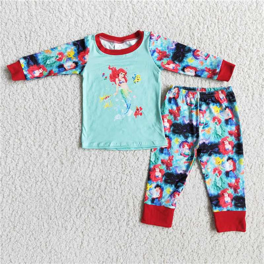 6 A1-11Long sleeve cute princess print girls boutique pajamas