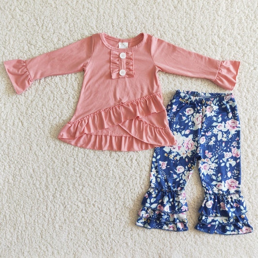 6 A17-17Solid shirt match floral ruffle pants girls boutique clothing