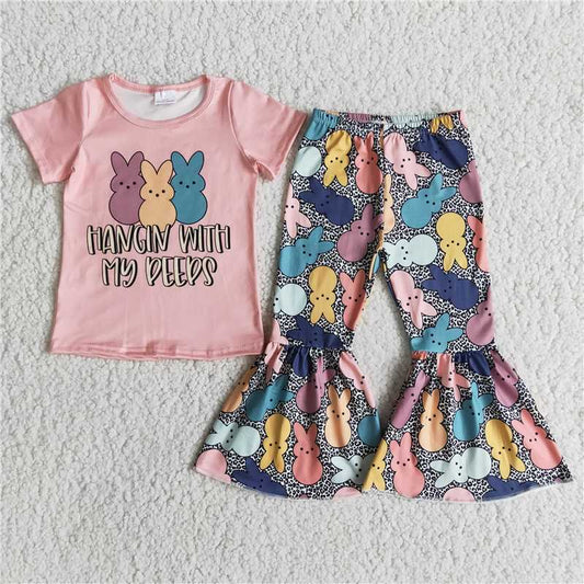 E9-2 Easter PEEPS Bunny Pink Short Sleeve Pants Suit