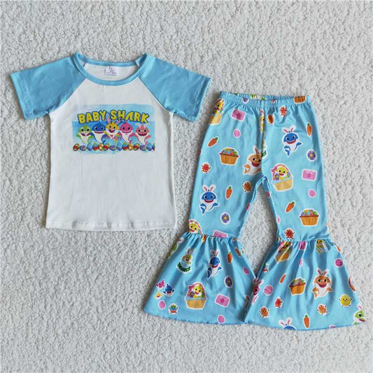 E9-12  Baby Girls shark Easter rabbit bell pants sets