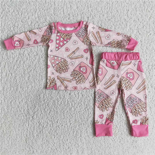 12.15 RTS NO MOQ （In stock）6 A30-14 Baby Girls pink Valentines pajamas sets