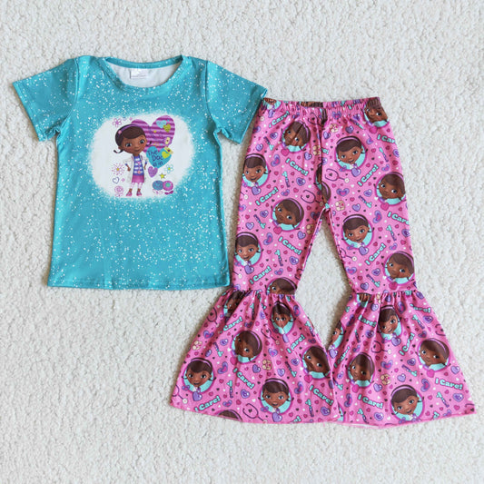 B1-28 Baby girls heart cartoon bell bottom pants clothing sets