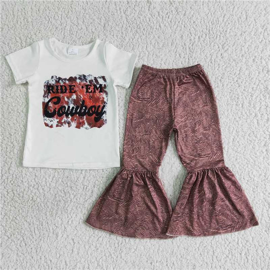 B15-28  Children ride em cowboy western bell pants sets
