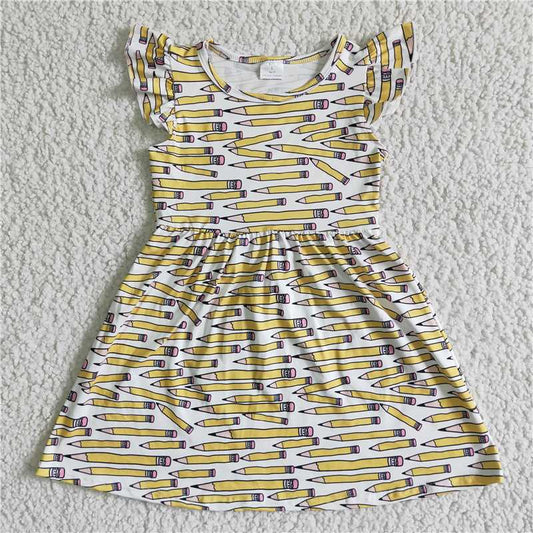 12.27 RTS NO MOQ （In stock）BC0001 Baby girls back to school pencil flutter sleeve knee length dresses
