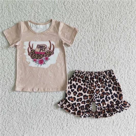 Baby girls western brown leopard summer shorts sets