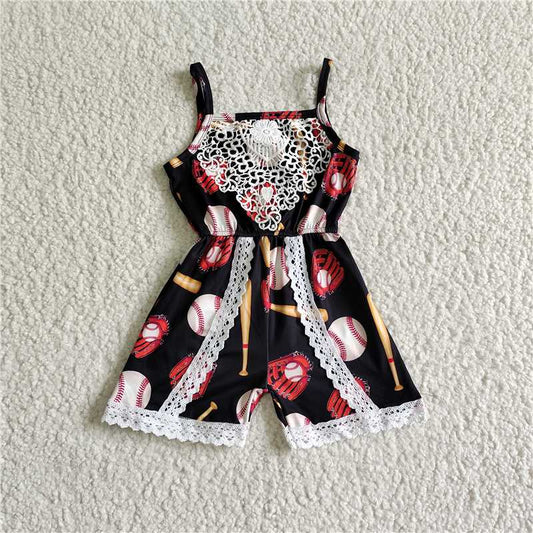 SR0031  Baby girls summer baseball jumpsuits rompers