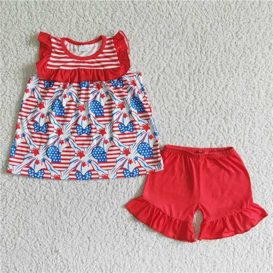 Baby girls 4th of july tunic ruffle shorts sets