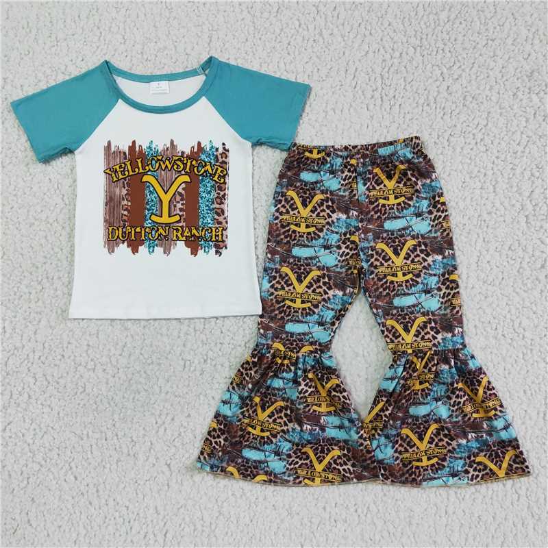 GSPO0064 Girls' green YELLOWSTONE short-sleeved shorts set
