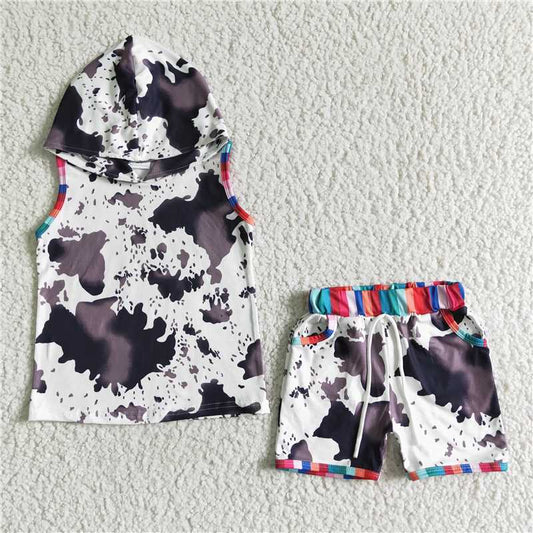 BSSO0050 Baby boys hoodie cowprint shorts sets