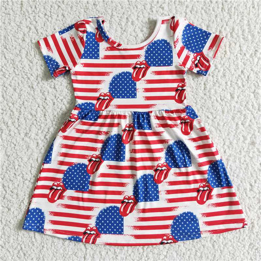 GSD0082 Girls' National Day Big Tongue Short Sleeve Skirt