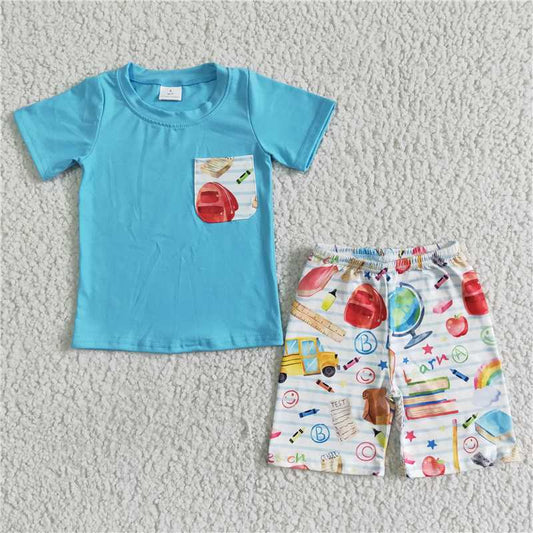 12.30 RTS NO MOQ （In stock）BSSO0071  Baby boys back to school shorts sets