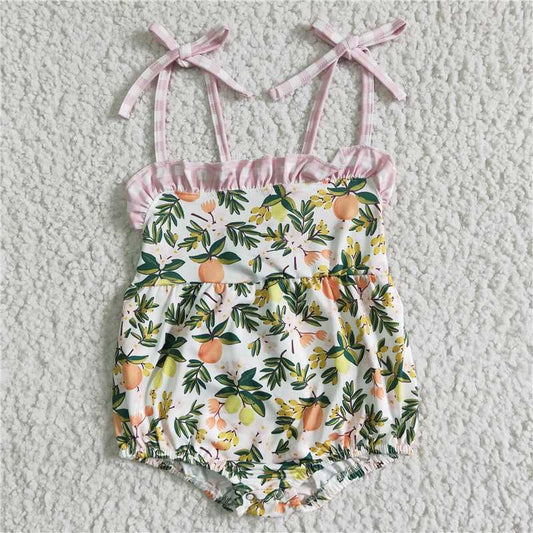 SR0030  Baby girls peach summer strap rompers