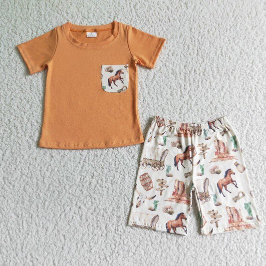 BSSO0072 Baby boy western pocket shorts sets